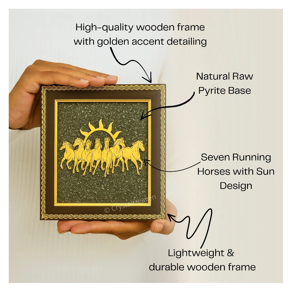 7 Horses with Sun on Natural Pyrite Frame – Vastu Decor
