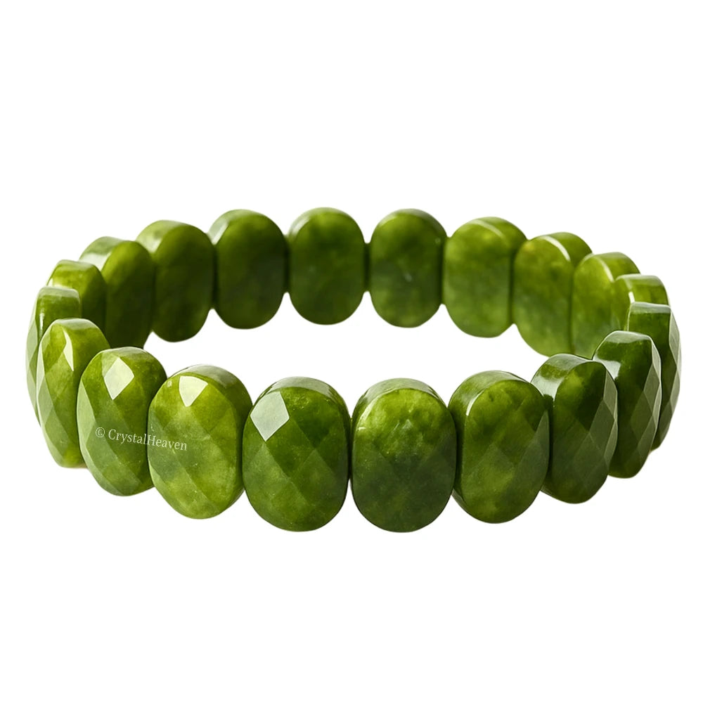 Green Jade Faceted Beads Bracelet - Oval Stone