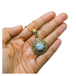 Rainbow Moonstone Bead Pendant Necklace (Gold)