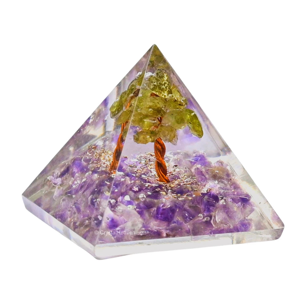 Amethyst with Peridot Tree Orgone Pyramid - 30mm