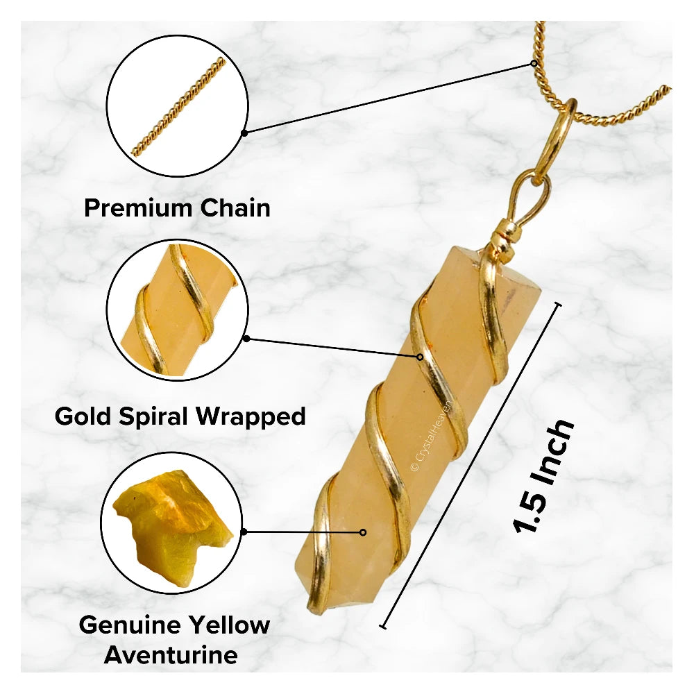 Yellow Aventurine Necklace - Spiral Pencil Point (Gold)