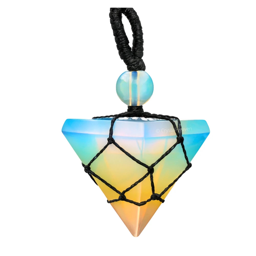 Opalite Pyramid Macrame Pendant Necklace