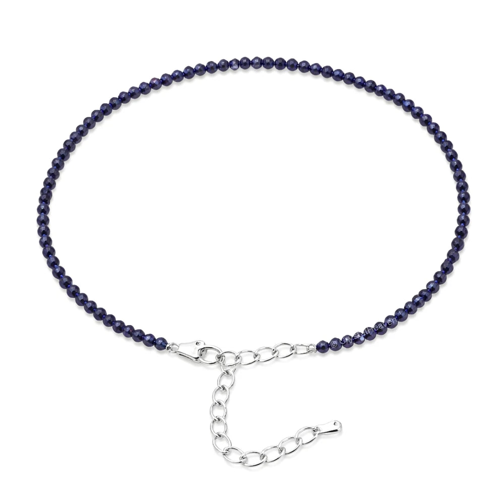 Blue Sunstone Dyed Anklet - 2mm Faceted Beads (Silver)