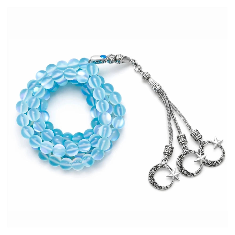 Blue Mermaid Glass Crystal Tasbih (Silver)