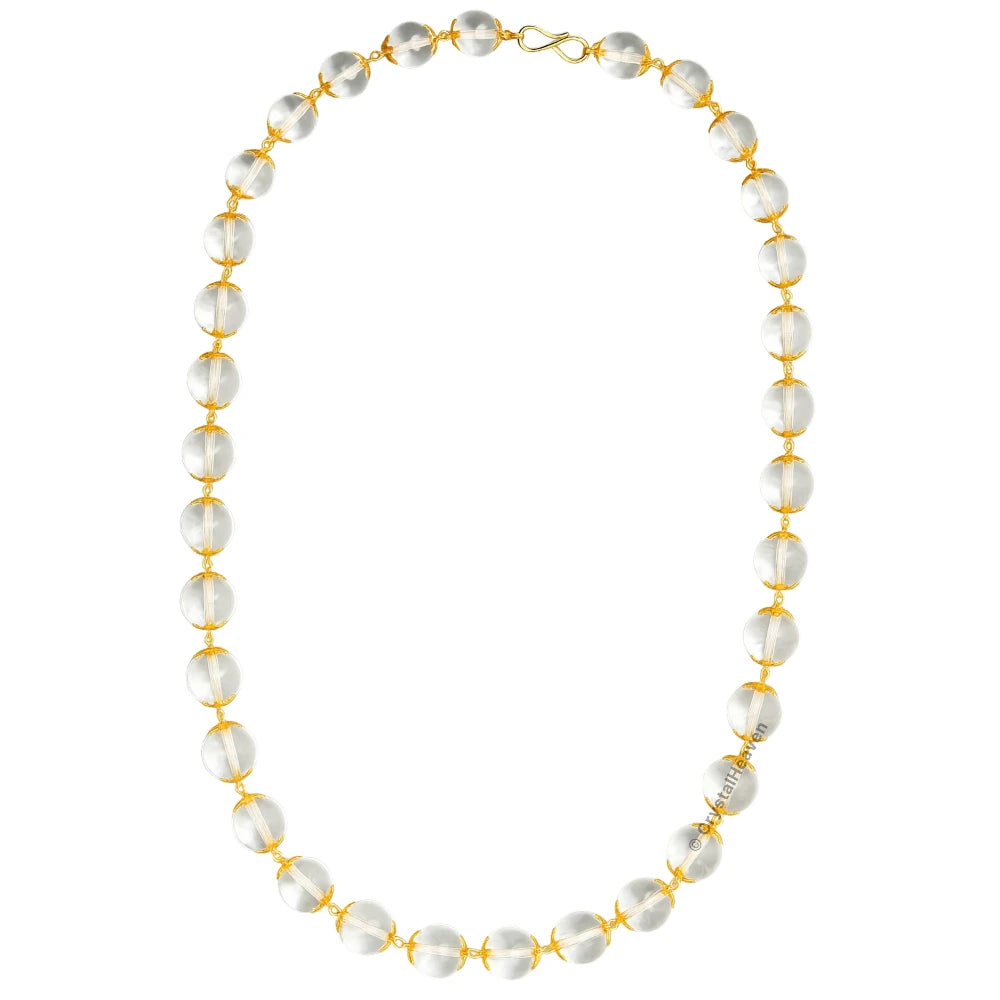 Crystal Quartz Sphatik Mala Necklace (Gold Chain)