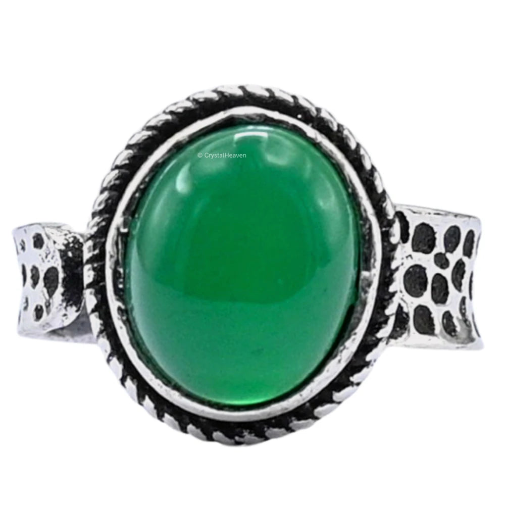 Green Aventurine Onyx Ring (Silver/Oval)