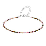 Multi Tourmaline Anklet - 2mm Faceted Beads (Silver)
