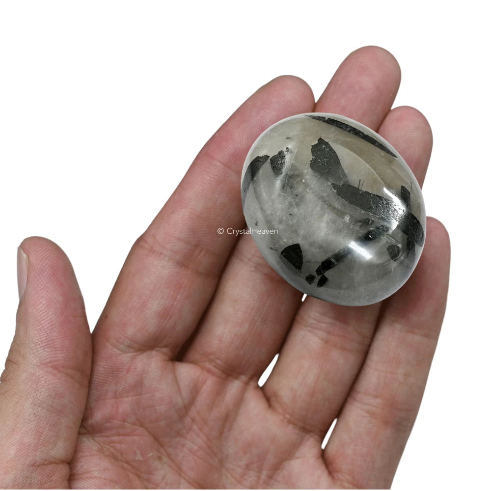 Black Rutilated Quartz Palm Stone