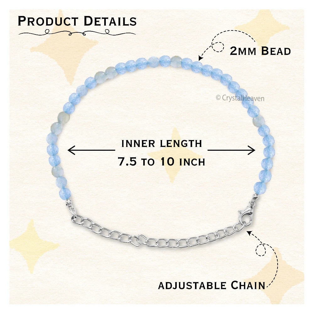 Aquamarine Bracelets - 2mm Faceted Beads (Silver)
