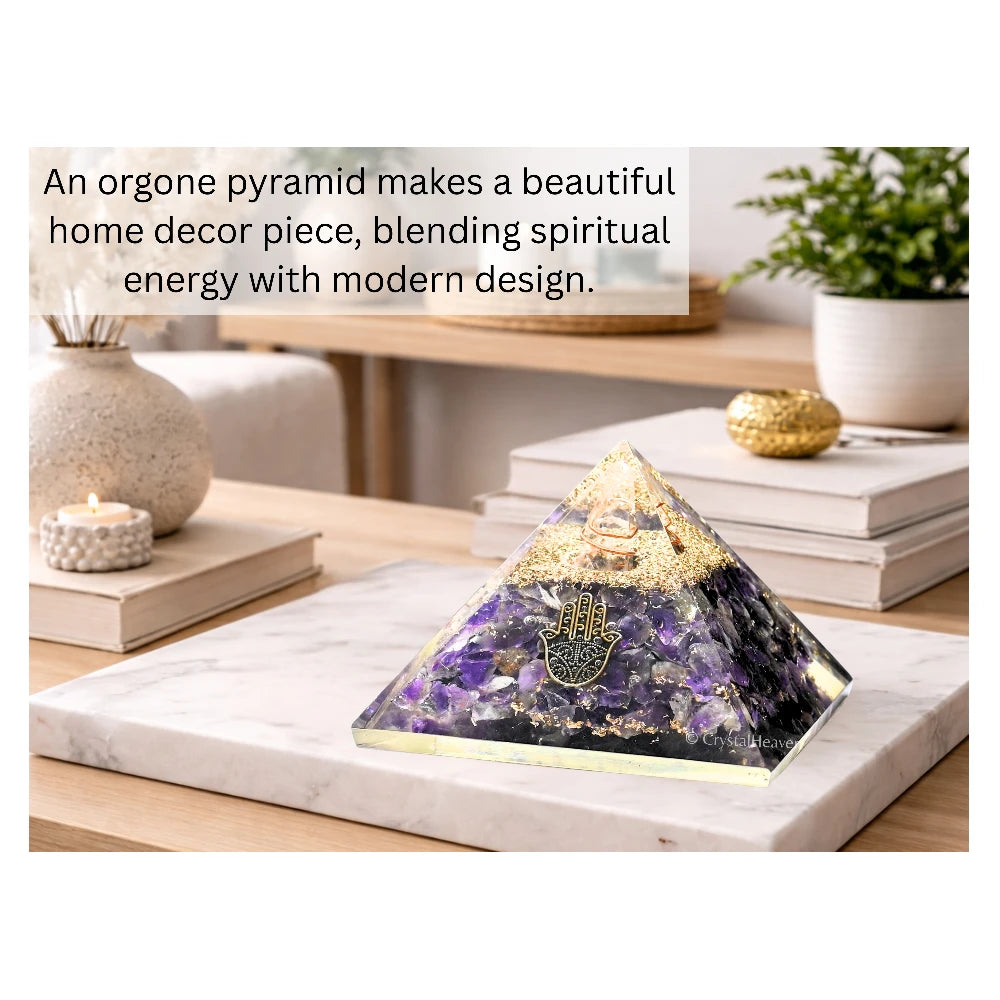 Amethyst Orgone Pyramid (Samll Hamsa)