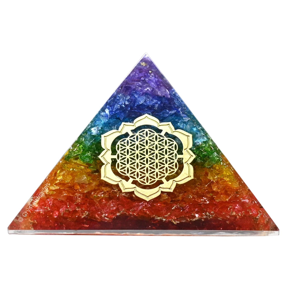 7 Chakra Onyx Orgone Pyramid (Lotus Flower Of Life)