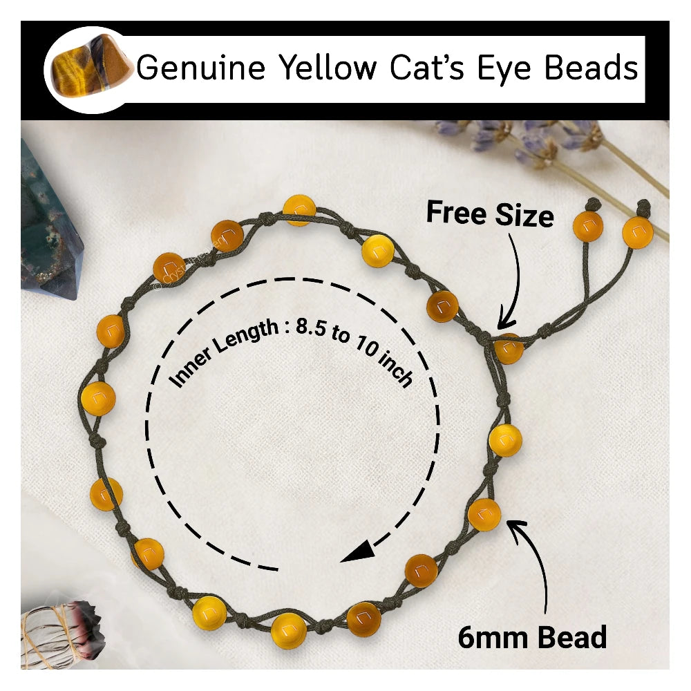 Yellow Cats Eye Anklet (Hand Knotted)