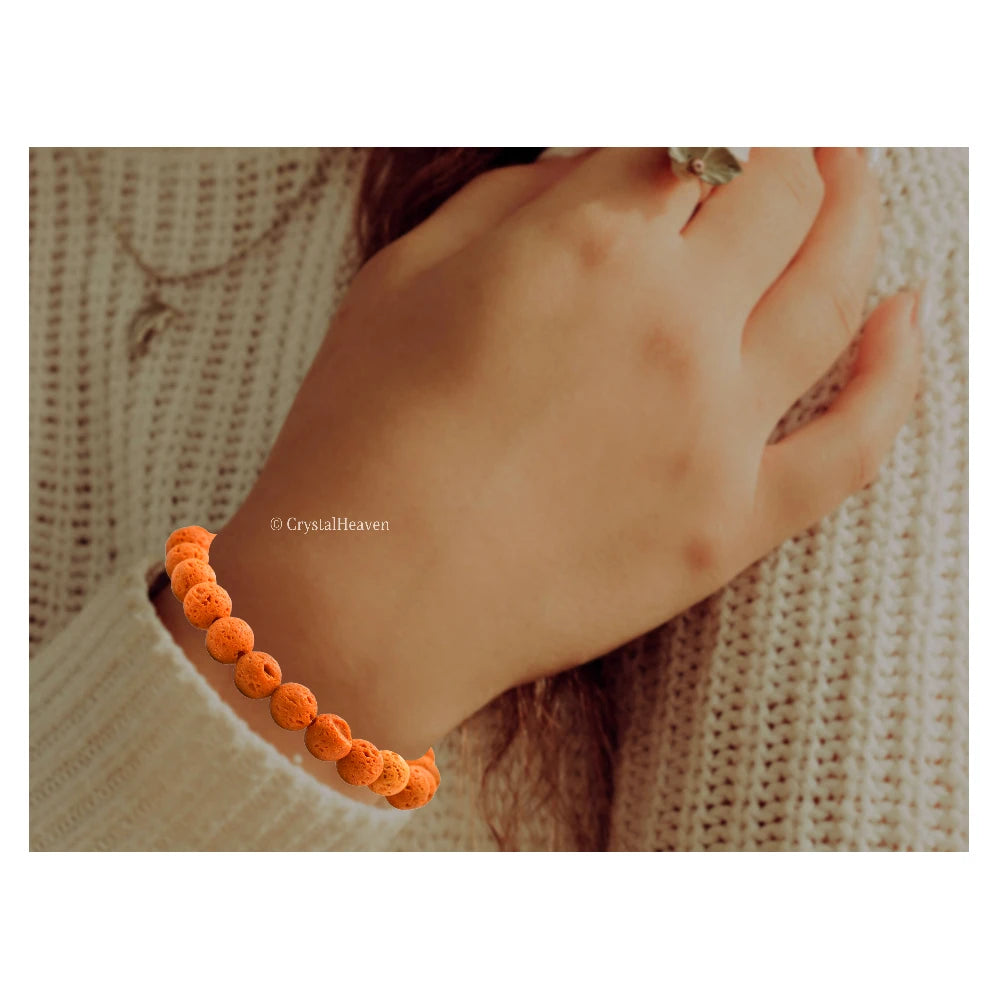Orange Lava Stone Bracelet (Elastic)
