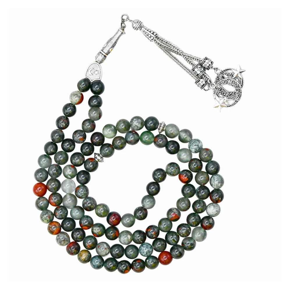 African Bloodstone Crystal Tasbih (Silver)