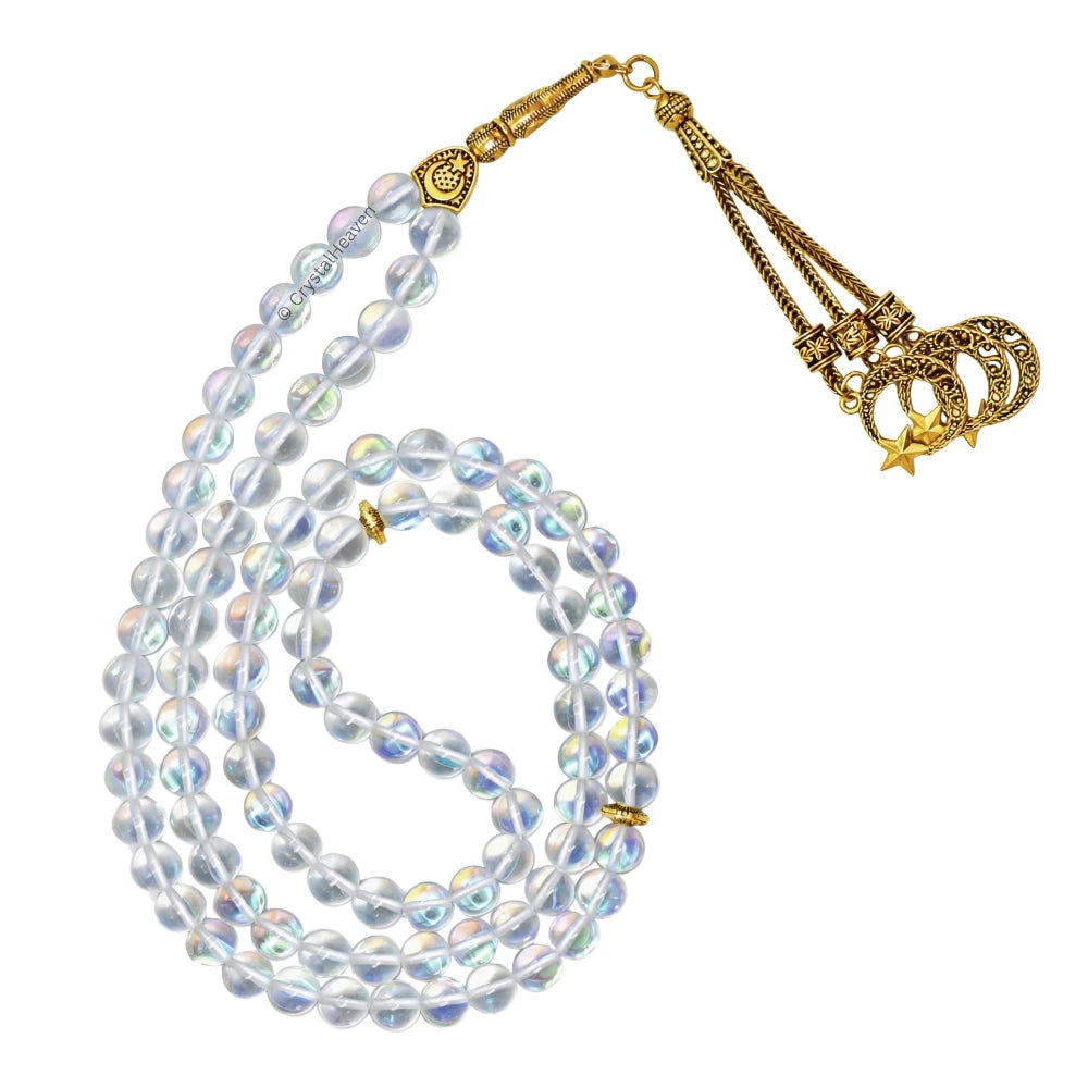 White Mermaid Glass Crystal Tasbih (Gold)