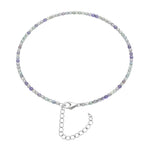 Green Fluorite Anklet - 2mm Faceted Beads (Silver)