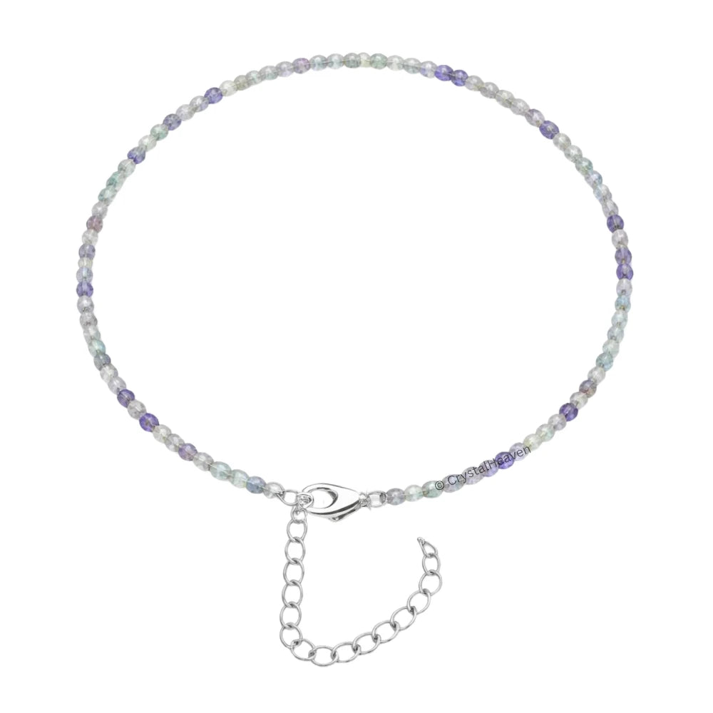 Green Fluorite Anklet - 2mm Faceted Beads (Silver)