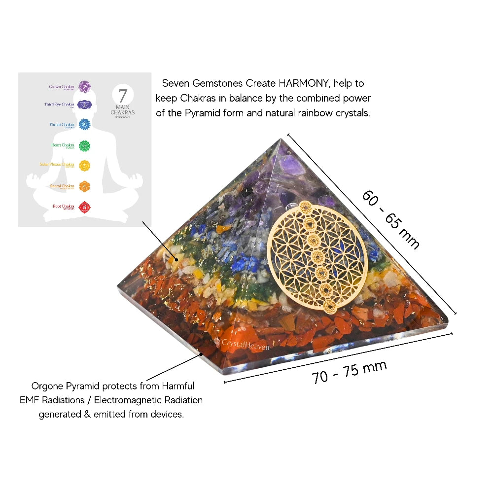 7 Chakra Orgone Pyramid (Chakra Flower Of Life)
