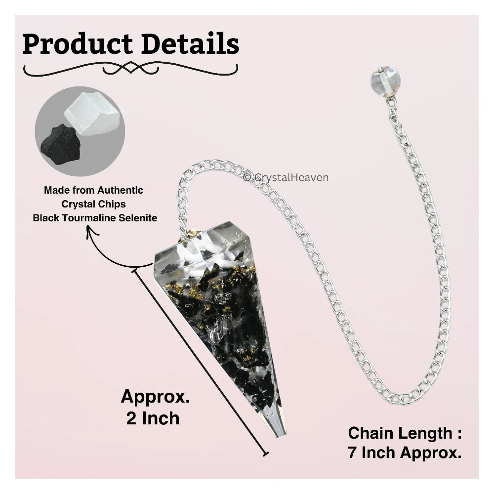 Black Tourmaline Selenite Crystal Orgone Pendulum