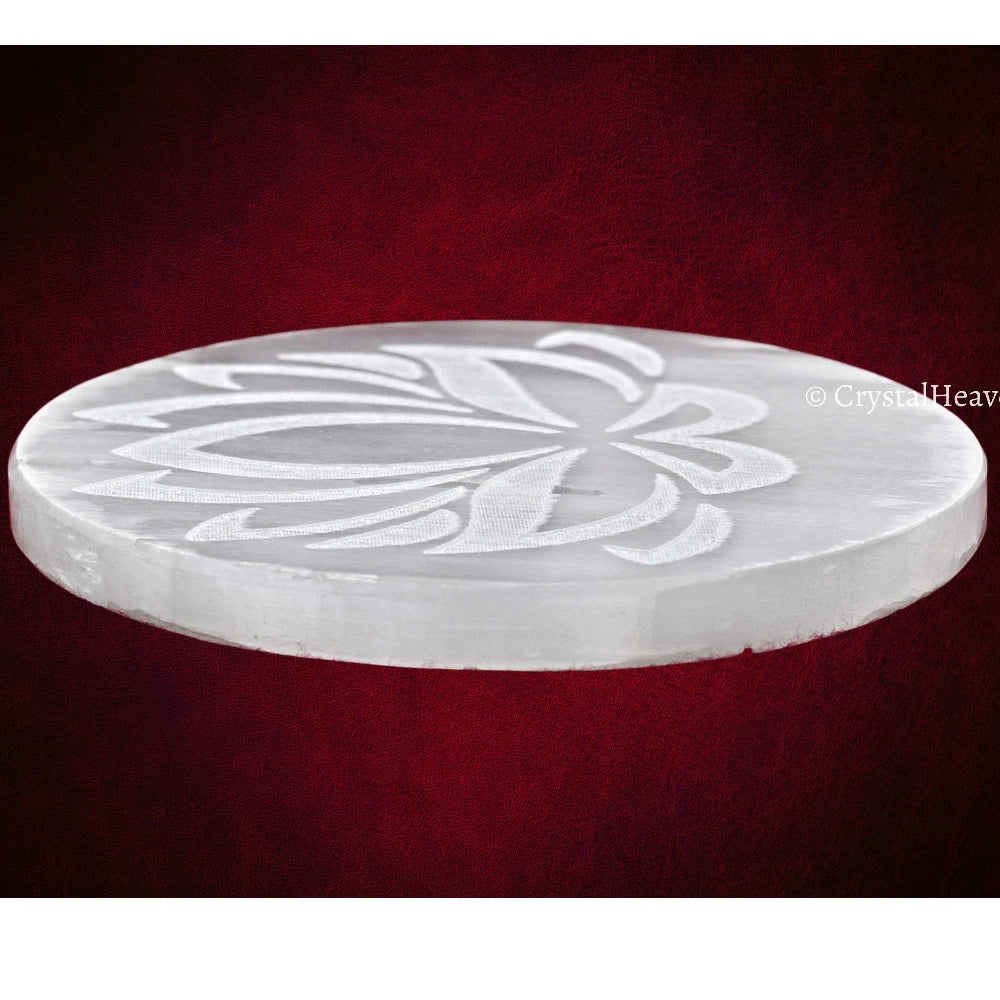 Selenite Charging Plate with Lotus Flower (4 Inch)