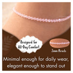 Rose Quartz Anklet - 2mm Faceted Beads (Silver)