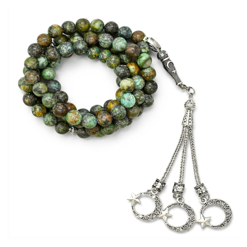 African Turquoise Crystal Tasbih (Silver)
