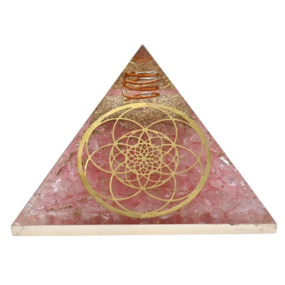 Rose Quartz Orgone Pyramid (Seed Of Life)