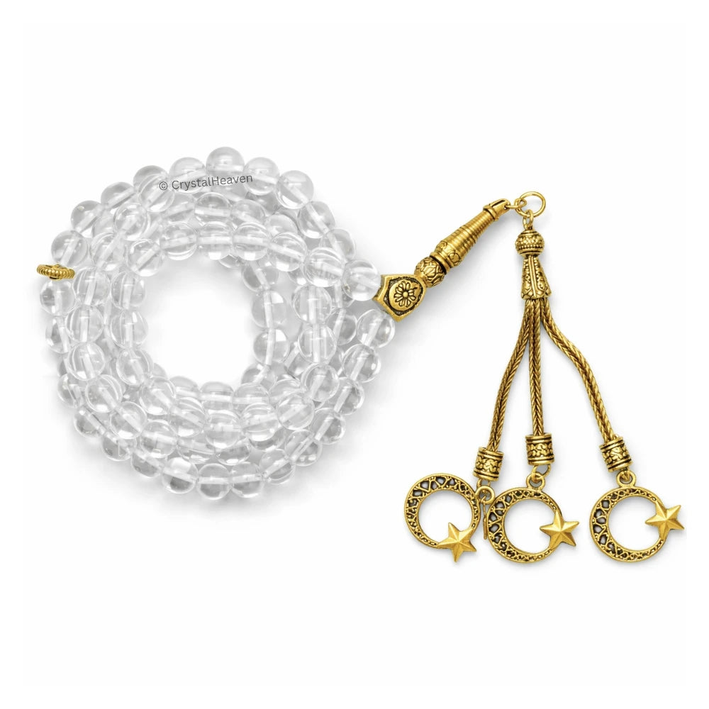 Clear Quartz Crystal Tasbih (Gold)