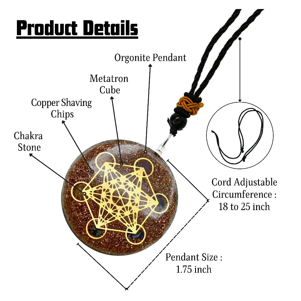 Copper Shaving Crystal Orgone Pendant - Metatron Cube