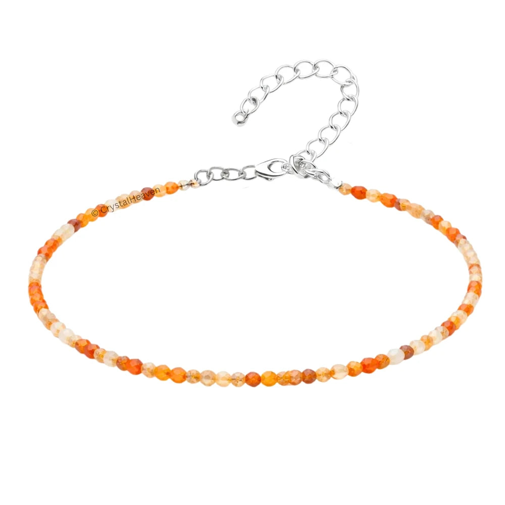 Rutilated Quartz Anklet - 2mm Faceted Beads (Silver)