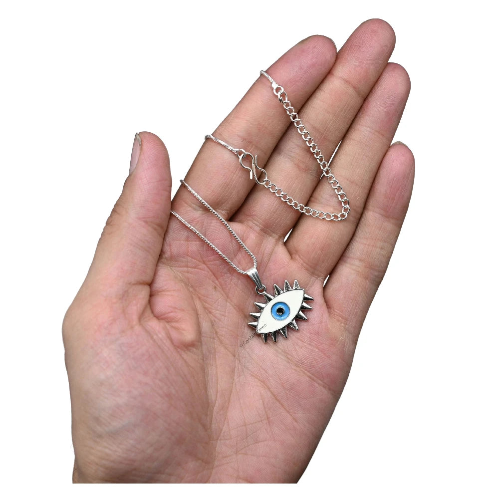 White Evil Eye Pendant Necklace - Exclusive