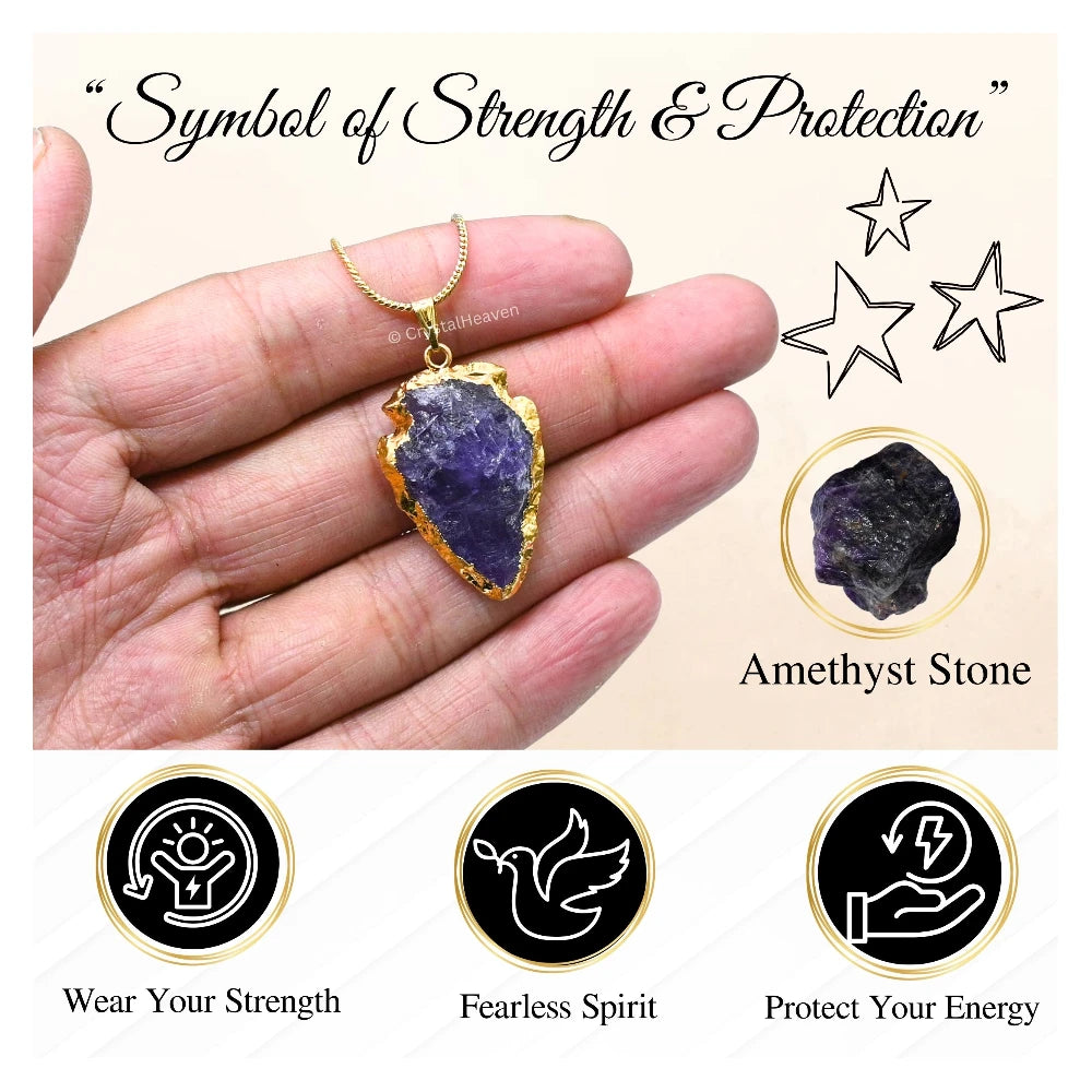 Amethyst Arrow Head Pendant - Gold Plated