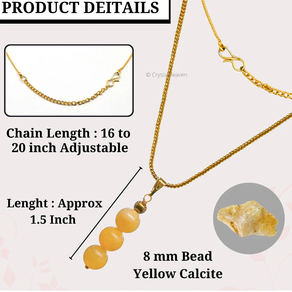 Yellow Calcite Crystal Bead Necklace (Gold)