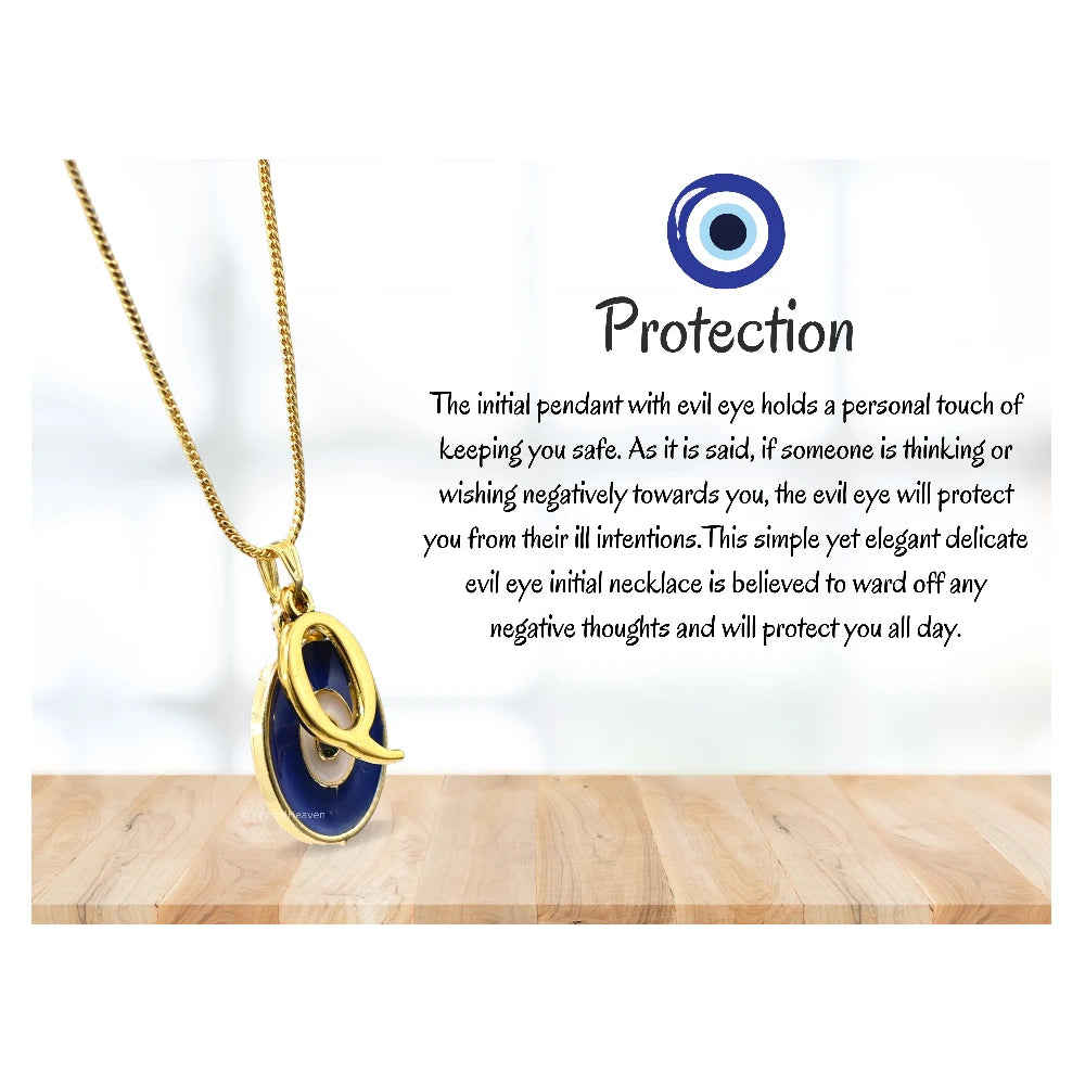 Evil Eye Pendant Necklace with Q Initial
