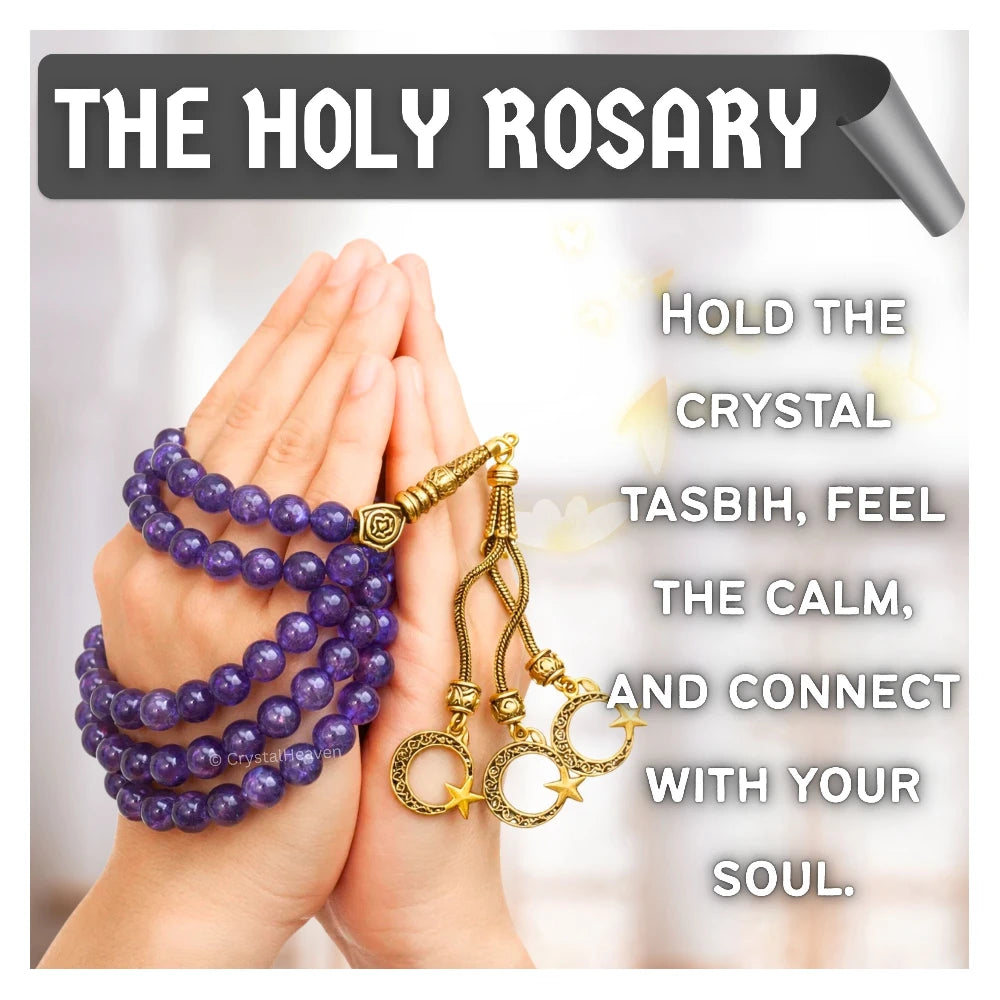 Amethyst Crystal Tasbih (Gold)