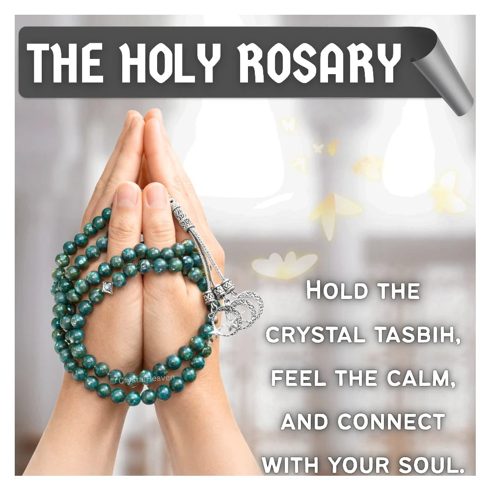 Moss Agate Crystal Tasbih (Silver)