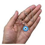 Sky Blue Evil Eye Pendant Necklace - Round (Silver)