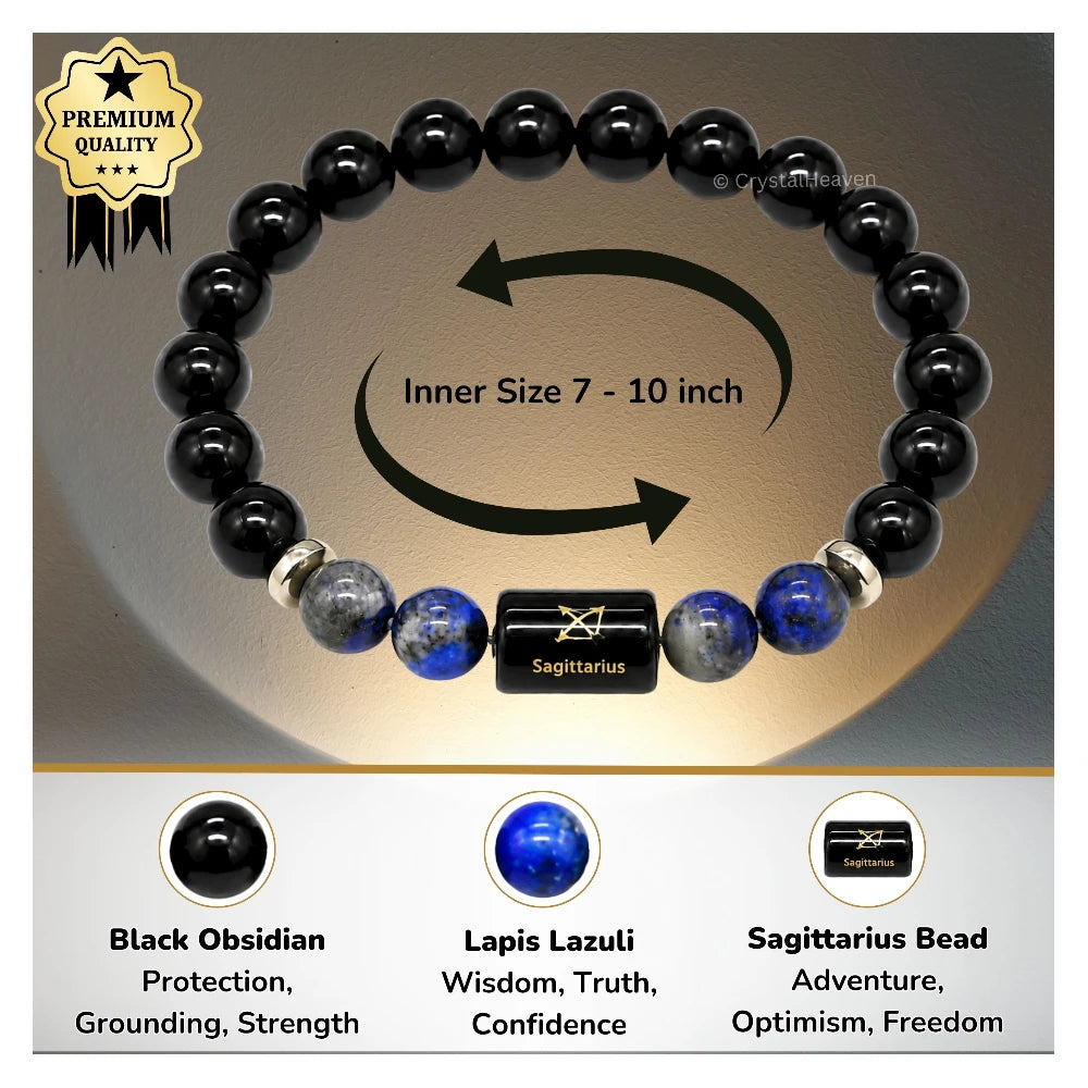 Sagittarius Bracelet (धनु राशि) - Black Obsidian & Lapis Lazuli