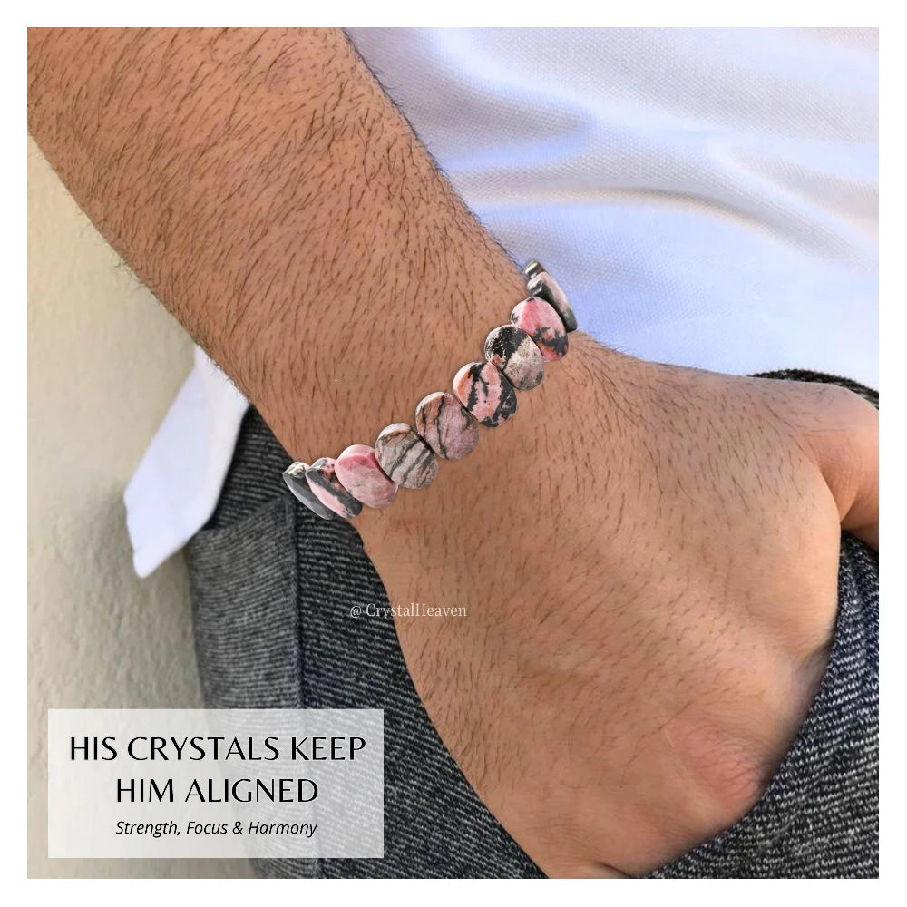 Rhodonite Faceted Beads Bracelet - Oval Stone
