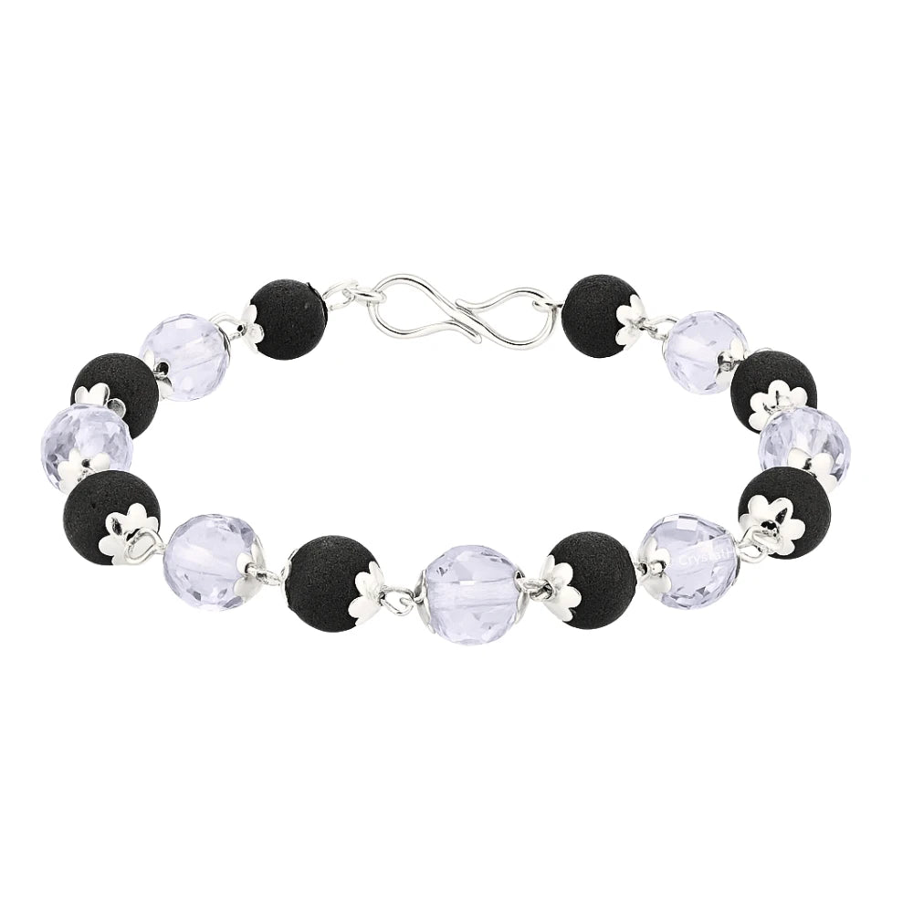 Faceted Sphatik Crystal and Karungali Bracelet (Silver Chain)