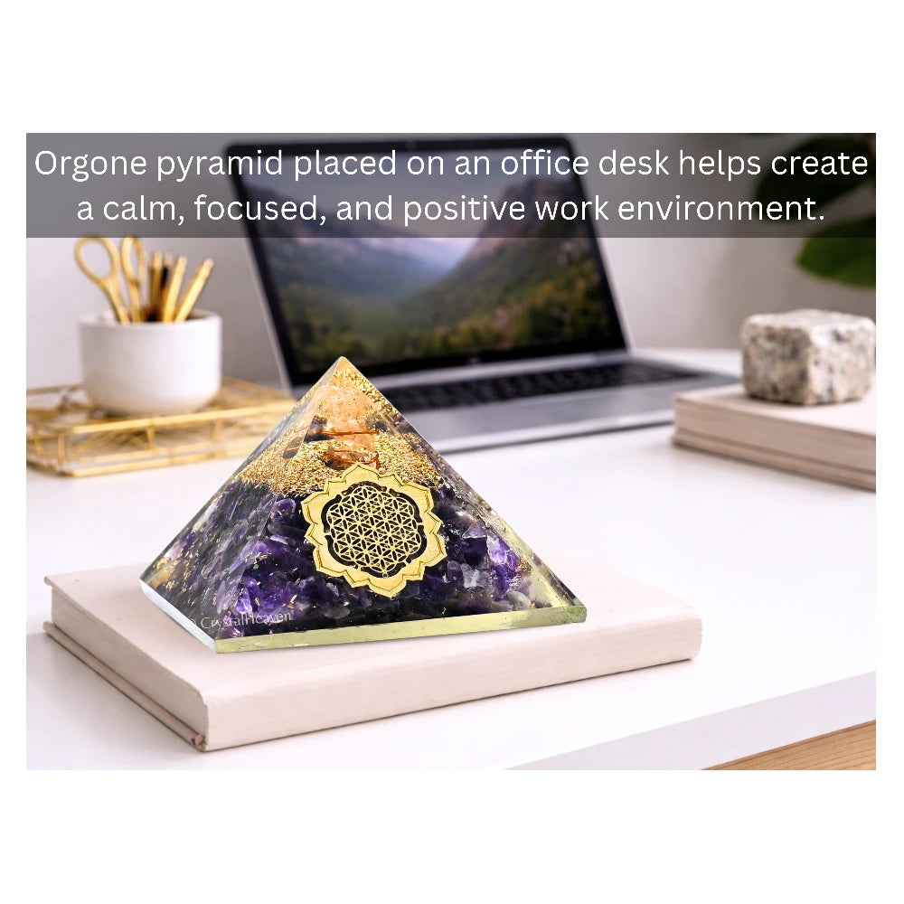 Amethyst Orgone Pyramid (Lotus Flower Of Life)