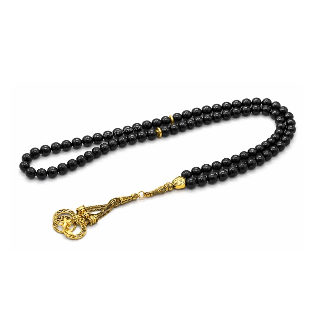 Black Tourmaline Crystal Tasbih (Gold)