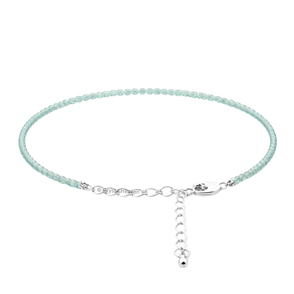 Aqua Chalcedony Anklet - 2mm Faceted Beads (Silver)
