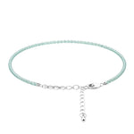 Aqua Chalcedony Anklet - 2mm Faceted Beads (Silver)