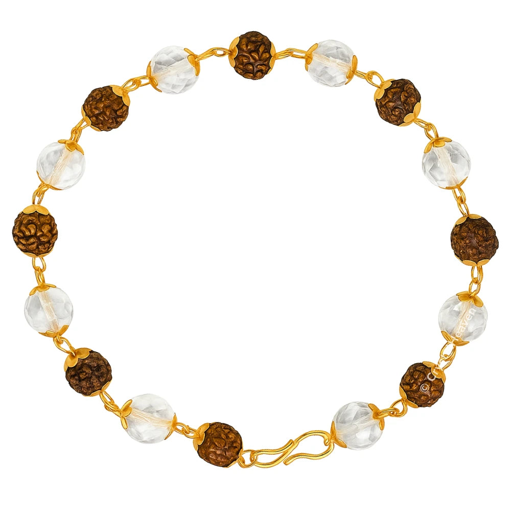 Faceted Sphatik Crystal and Rudraksha Bracelet (Gold Chain)