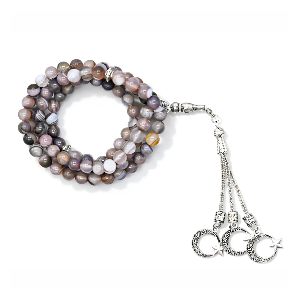 Botswana Agate Crystal Tasbih (Silver)
