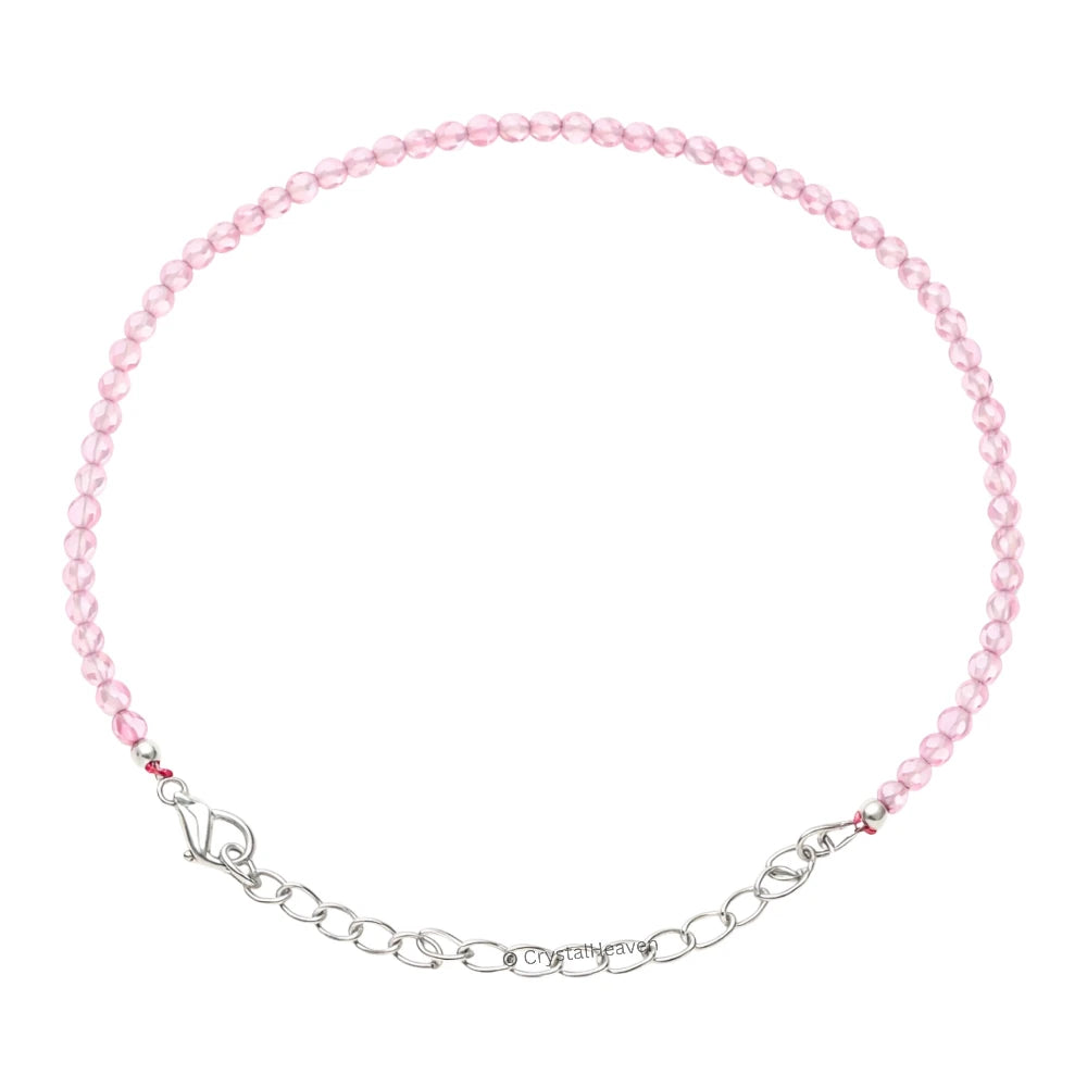 Rose Quartz Bracelets - 2mm Faceted Beads (Silver)