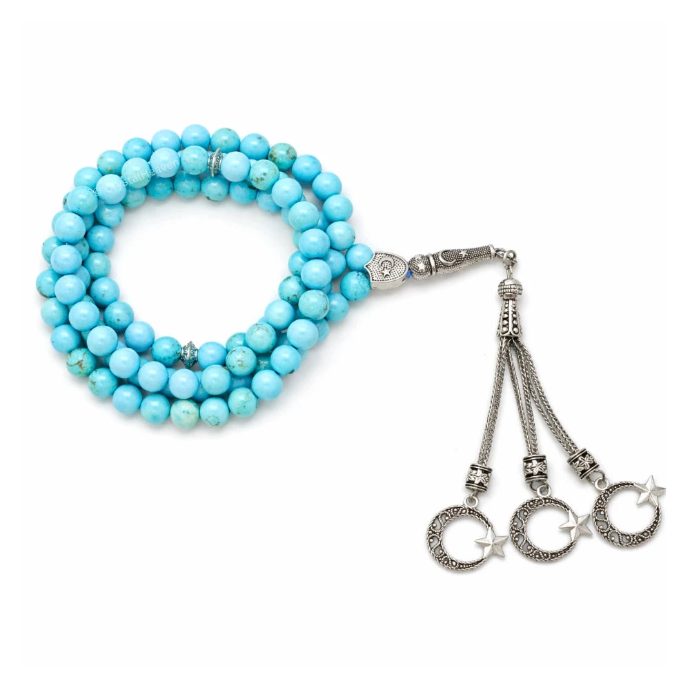 Magnesite Turquoise Crystal Tasbih (Silver)