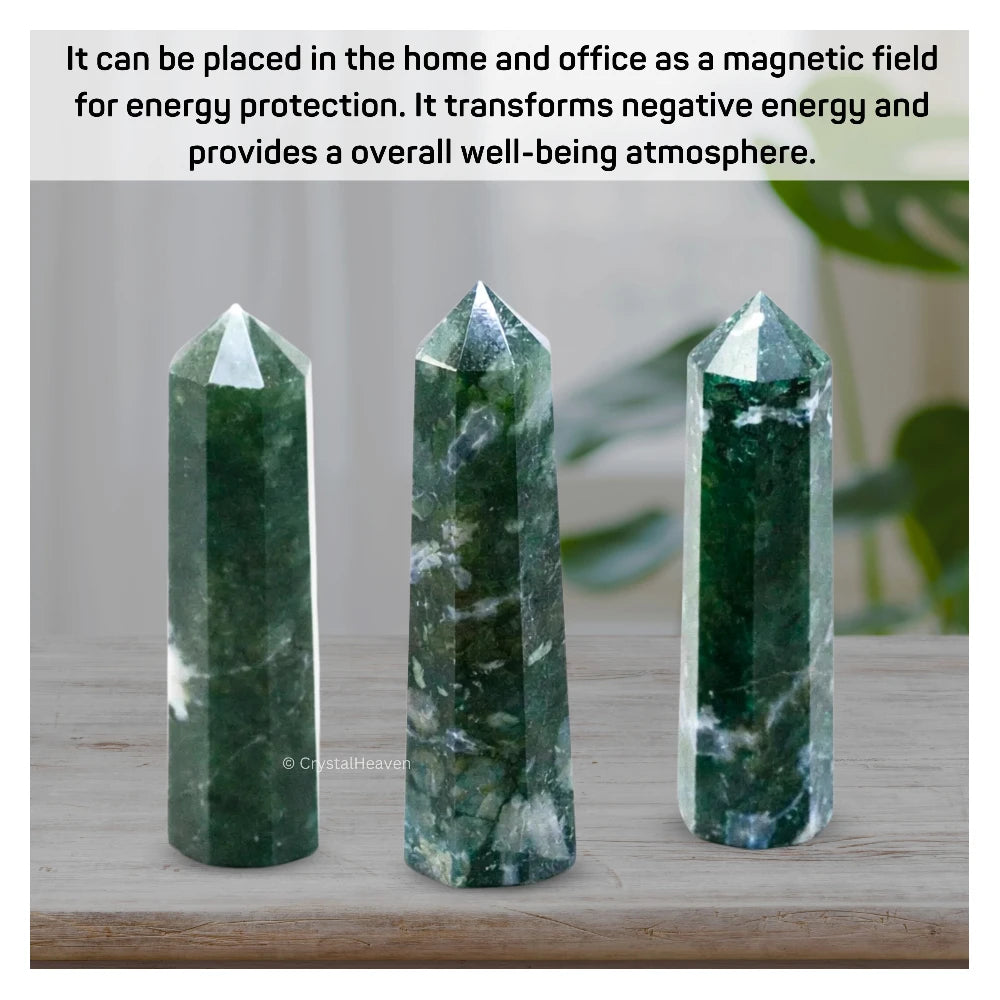Moss Agate Crystal Tower (3" to 4" inch)
