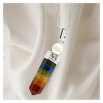 7 Chakra with quartz Necklace - Pencil Point (Silver)
